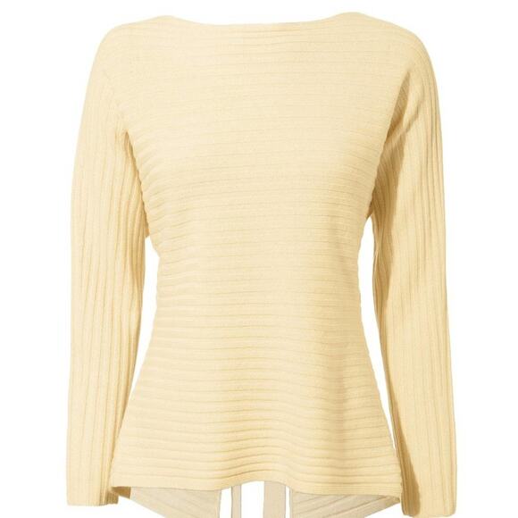 VINCE Tie Back Wool Cashmere Ribbed Sweater Creamy Yellow {UU22} - Picture 3 of 9